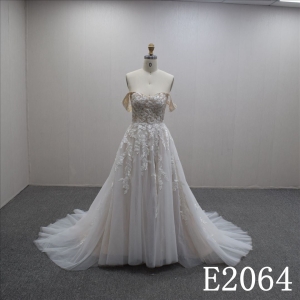 Simple Off Shoulder A-line Lace Flower Sweetheart Hand Made wedding Dress