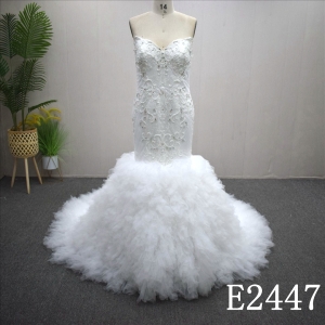 Luxury Lace Mermaid Wedding Dress V neck Bridal Gowns For Women