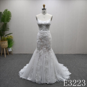 Elegant Strapless Applique Lace Mermaid Wedding Dresses Luxury Bridal Gowns