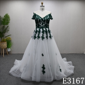 New Design Green Lace Elegant A-line Applique Wedding Dress Bridal Gown