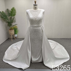 Luxurious Elegant Detachable Train illusion Beaded Mermaid Sheath Wedding Dress