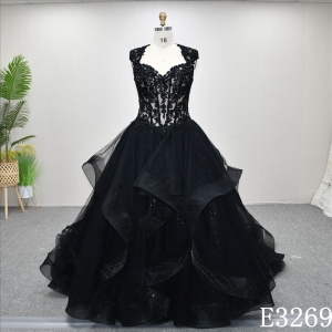 2025 Black And Nude Queen Anne Bones Applique Sequins Fashion Ball Gown