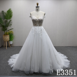 Shiny Beaded Sequins Applique Lace Fashion A-line High Quality Wedding Dress
