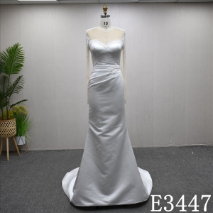 Illusion Popular Beaded Pleat Sheath Mermaid High Quality Wedding Dress