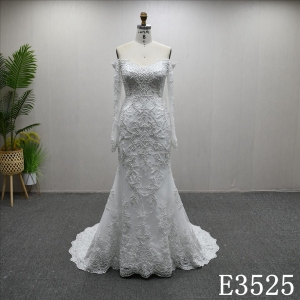 2025 Elegant Long Sleeves Lace Beaded Sheath Mermaid Gentle Wedding Dress