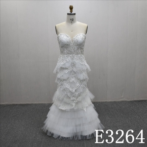 Sweetheart Collar Lace Applique Beaded Sequins Cake Sheath Mermaid Bridal Dress