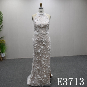Hot selling unique design exquisite halter neck wedding dress evening dress