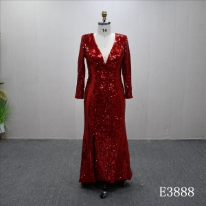 V-neck full body sequins red evening dress wedding dress hot sale exquisite