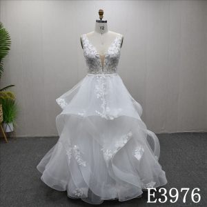 Elegant straps unique design lace A-line simple bridal gown