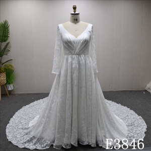 2025 Unique design lace elegant A-line dress with long sleeves, high quality