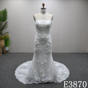 Sleeveless Strapless Square Neckline Applique Beaded Elegant Slim Mermaid Wedding Dress