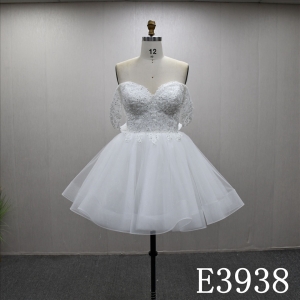 Sweetheart neckline, off-shoulder, lace and sequined A-line short skirt wedding evening dress