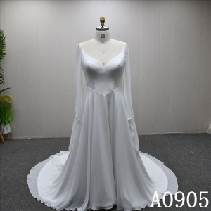 Unique and simple design, V neckline, wedding dress, Lace up back