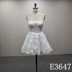 Beautiful white exquisite short wedding evening dress with lace and sequins all over