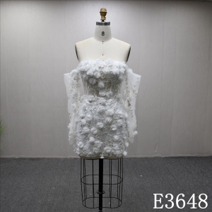 Elegant Long Sleeve Lace Beaded Diamond A-Line short dress Luxury Bridal Gown