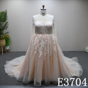 Removable tail Illusion neckline long sleeve A-line plus size short dress wedding dress evening dress