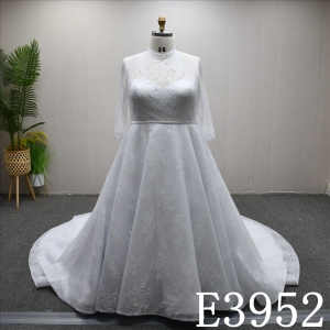 New Illusion neckline simple unique design A-line full body lace popular wedding dress