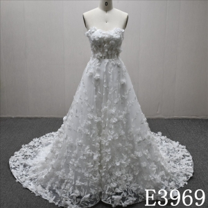 A-line simple design wedding evening dress, sweetheart neckline, sleeveless, lace flower