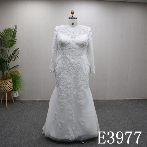 Popular Mermaid design Illusion neckline full lace plus size evening dress wedding dress