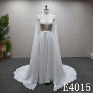2025 new v-neck A-line crepe lace soft and flowing sleeves hot selling wedding dress