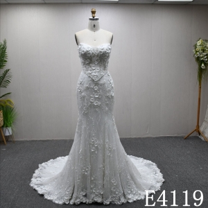 Detachable Mermaid skirt ivory luxury evening gown adorned with 3D three-dimensional flowers and pearls