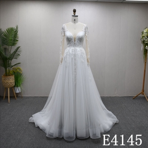 Fashionable Long sleeves  A-line unique design evening dress wedding dress