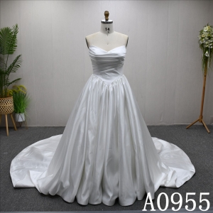 Bestselling A-line dress, simple satin design, long train wedding evening gown