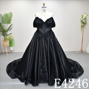 Hot-selling Black A-line Lace up back wedding dress with unique design, stylish and high-quality.