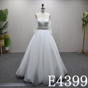 New Plain Sweetheart neckline Long sleeves Lace up back A-line wedding evening gown