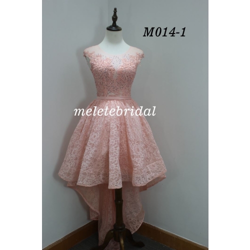 Pink color cap sleeves cocktail dress with lace and beading details