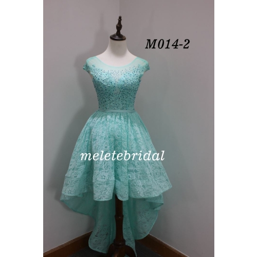 mint color cap sleeves cocktail dress with lace and beading details