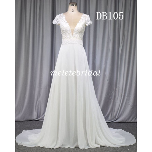 Elegant chiffon bridal gown with lovely cap sleeves