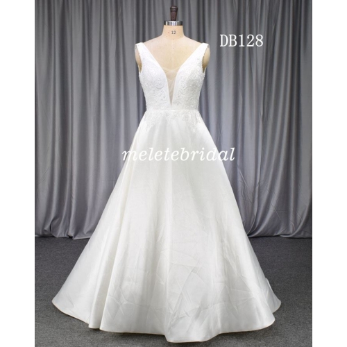 Elegant design mikado fabric with lace bridal gown