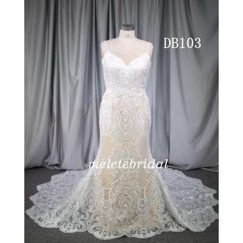 champagne color satin umder the ivory lace mermaid bridal gown