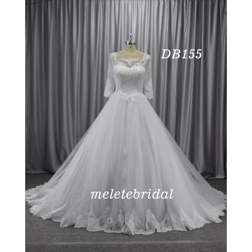 Long sleeves customer made A line bridal gown guangzhou factory real made