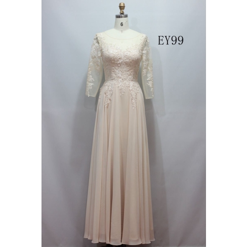 Lace upper chiffon skirt long sleeves bridesmaid gown
