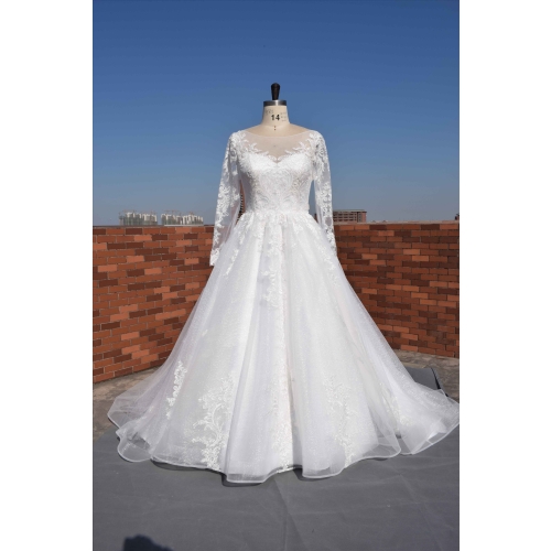 Hot sell custom made princess style wedding dress with long sleeves