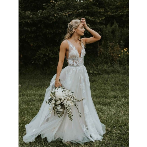 New design V neckline low back sexy boho wedding dress