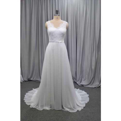 See through back chiffon A line bridal gown elegant cheap price wedding dress