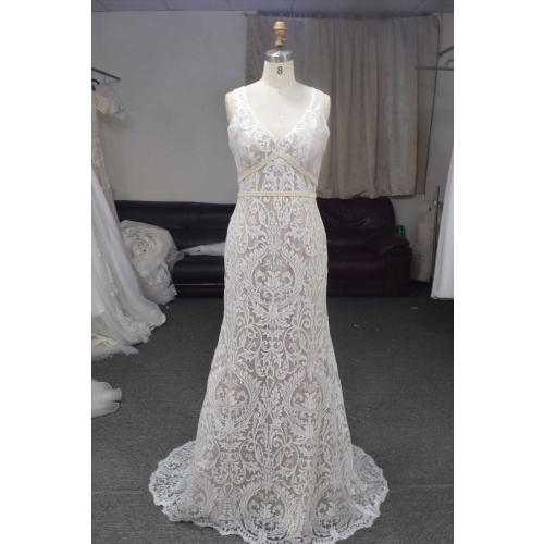 Skin color new arrival mermaid bridal gown with key hole back