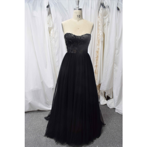 Black color A line wedding dress soft tulle light wedding gown