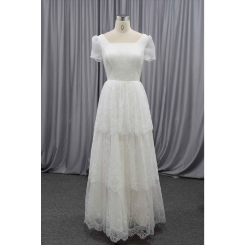 Lolita style pretty design short sleeves 3 layers lace bridal gown