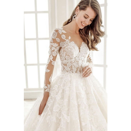 New lace long sleeves illusion neckline gorgeous style bridal gown