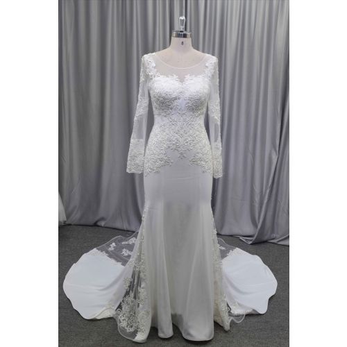 Crepe fabric long sleeves mermaid gown new design wedding dress
