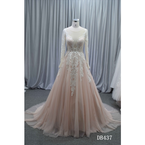 Popular blush color illusion bodice ball gown wholesale price bridal gown