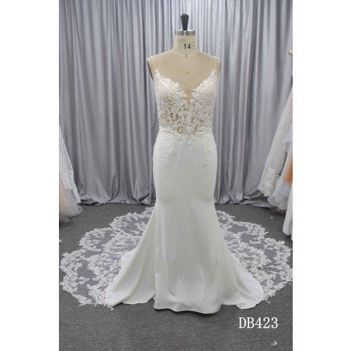 Spaghetti straps wedding dress with detachable lace train