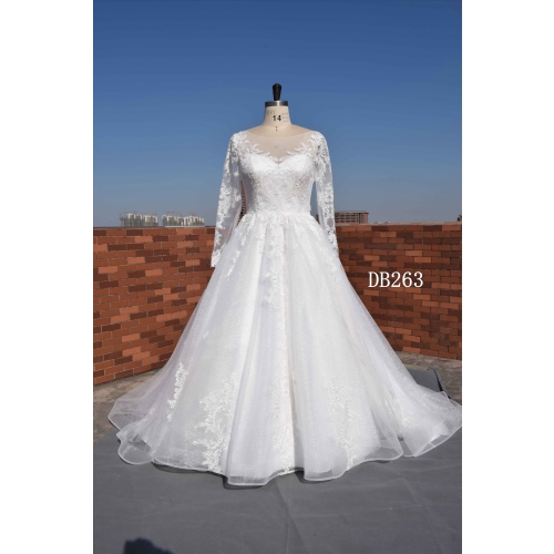 Long sleeves A line bridal gown wholesale price wedding dress