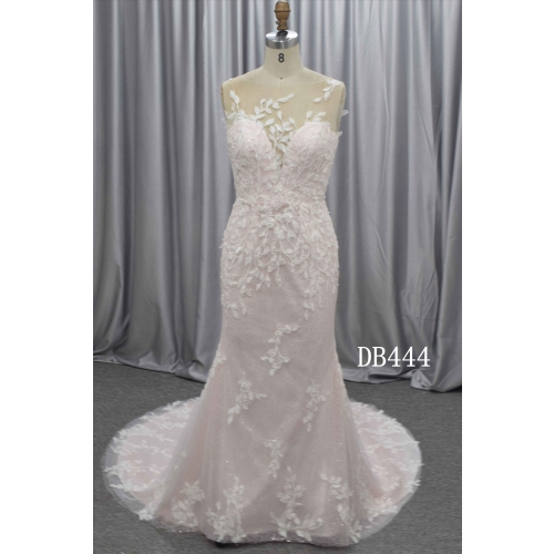 Soft blush color mermaid bridal gown with nice lace