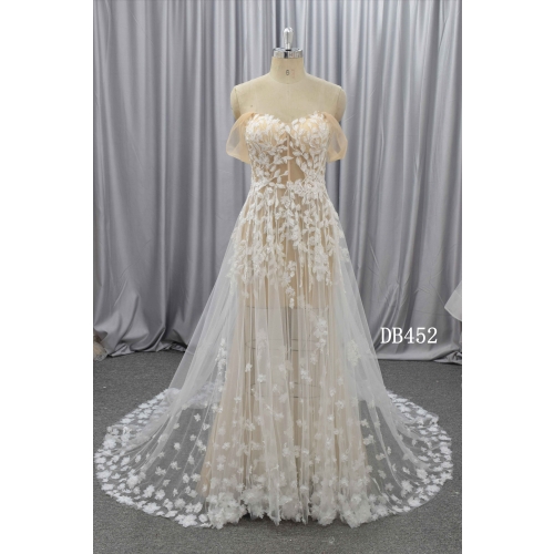 A line wedding gown with 3D flower made in China