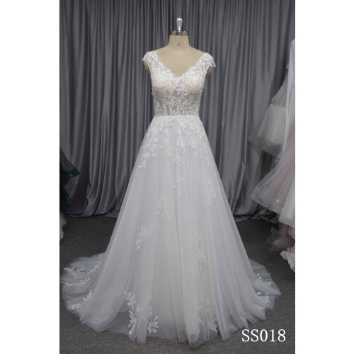 Elegant A line wedding dress with delicate lace in stock size 8